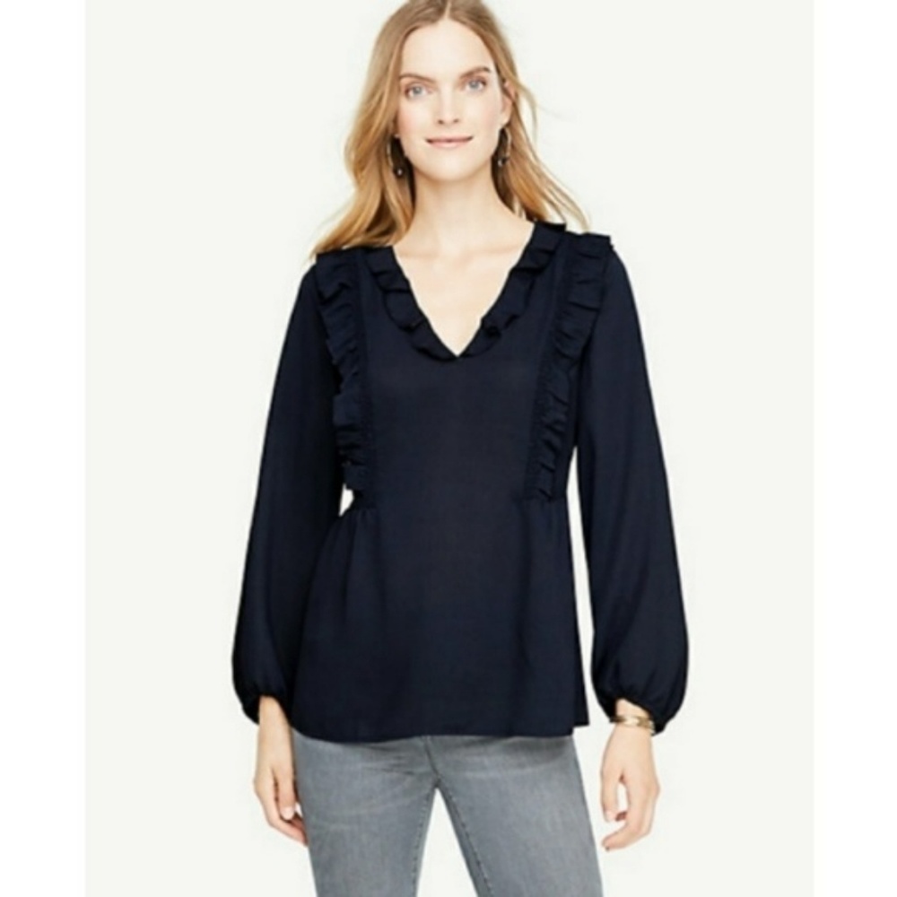 Ann Taylor V-Neck Ruffled Front Blouse